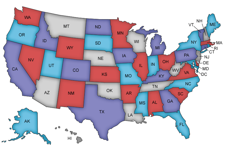 Clickable image map of the USA